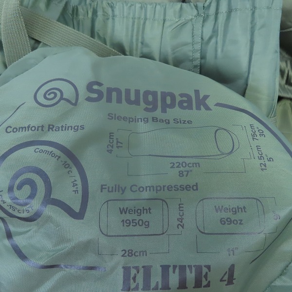 実際に弊社で買取させて頂いたSnugpak/スナグパック ソフティーエリート4 レフトハンド オリーブ 寝袋 キャンプ/アウトドアの画像 6枚目