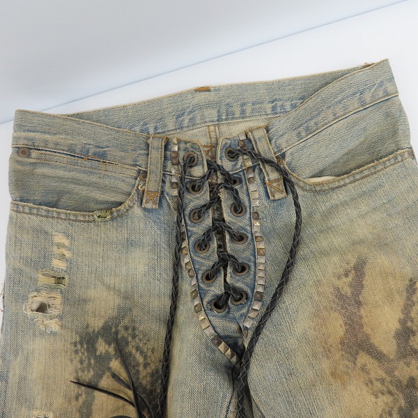 実際に弊社で買取させて頂いたIF SIX WAS NINE/イフシックスワズナイン クラッシュデニムパンツ MUD MAX/CAST OFF/BCF 351DK/size：26の画像 3枚目