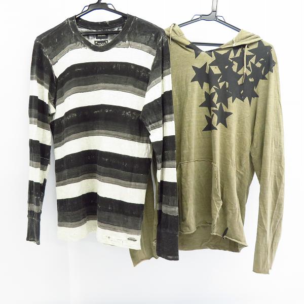 実際に弊社で買取させて頂いたDIESEL/ディーゼル DIESEL BLACK GOLD/ブラック ゴールド ペイント風ボーダーカットソー/フード付きカットソー 2点セット