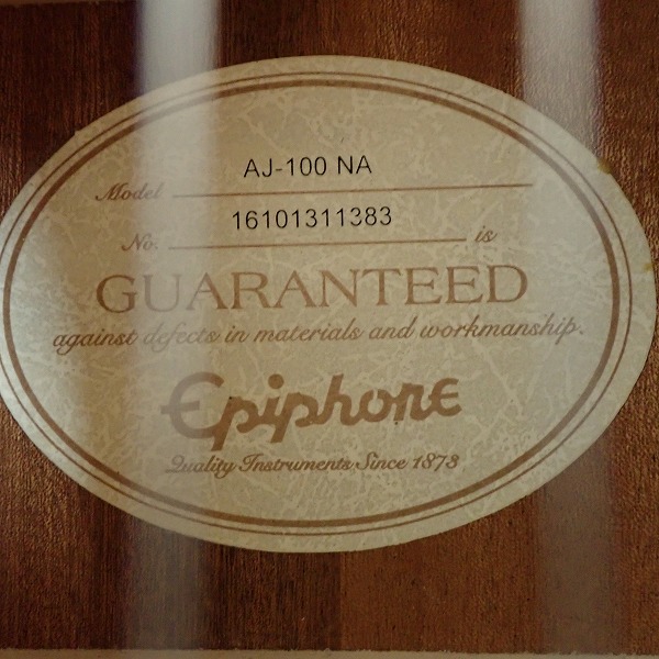 実際に弊社で買取させて頂いた★Epiphone/エピフォン AJ-100 NA アコースティックギター/アコギ ソフトケース付の画像 4枚目