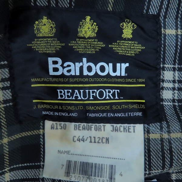 実際に弊社で買取させて頂いたBarbour/バブアー 90s BEAUFORT JACKET ビューフォート オイルドジャケット C44/112CMの画像 2枚目