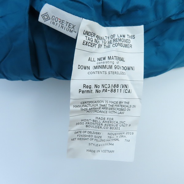 実際に弊社で買取させて頂いた【未使用】mont-bell/モンベル シームレス ドライ ダウンハガー900 #3 シュラフ/寝袋 /防水スリーピングバッグ 1121344の画像 4枚目