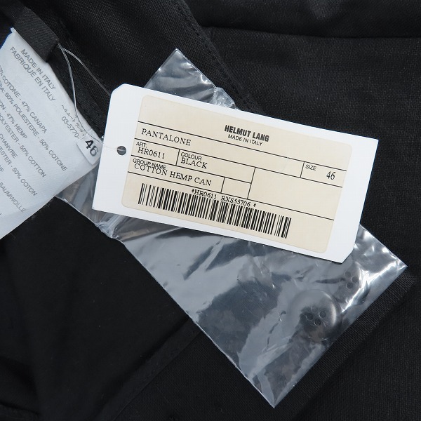 実際に弊社で買取させて頂いた【未使用】HELMUT LANG/ヘルムートラング リネン混 コットンパンツ ブラック size：46の画像 6枚目