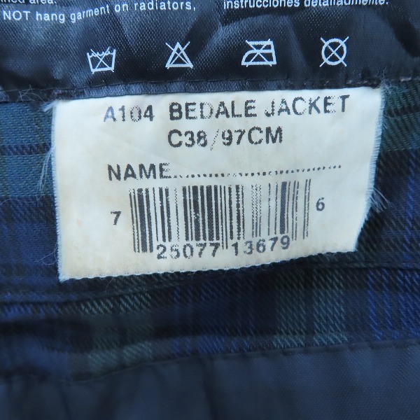 実際に弊社で買取させて頂いたBarbour/バブアー BEDALE  A104 3ワラント オイルジャケット　C38/97CMの画像 4枚目