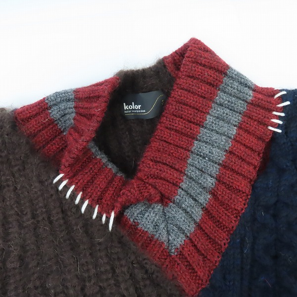 実際に弊社で買取させて頂いたkolor/カラー 20AW カラーブロック 変形 ニット セーター 20WCM-N01301/3の画像 4枚目