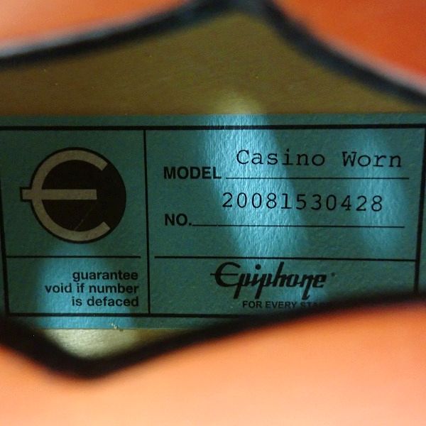 実際に弊社で買取させて頂いた★【美品】Epiphone/エピフォン CASINO Worn/カジノ ウォーン フルアコ エレキギター 2020年製 ソフトケース付の画像 4枚目