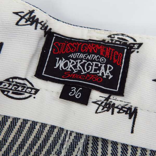実際に弊社で買取させて頂いたSTUSSY×Dickies/ステューシー×ディッキーズ ヒッコリーワークショーツ/36の画像 3枚目