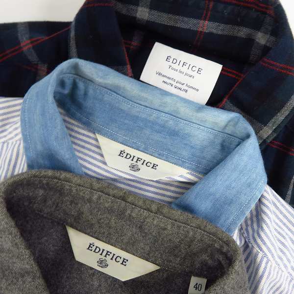 実際に弊社で買取させて頂いたEDIFICE/エディフィス 長袖シャツ コットン/ストライプ/チェック 40/46 3点セットの画像 2枚目