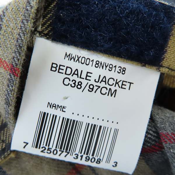 実際に弊社で買取させて頂いたBarbour/バブアー BEDALE JACKET/ビデイル 襟コーデュロイ オイルドジャケット MWX0018NY9138/38の画像 3枚目