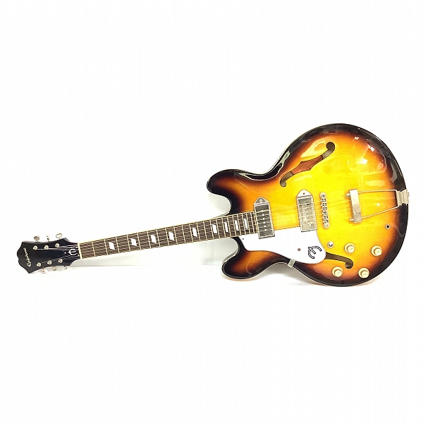 実際に弊社で買取させて頂いた★難あり Epiphone/エピフォン Lefty Casino VS レフティカジノ フルアコ エレキギター ソフトケース付きの画像 1枚目
