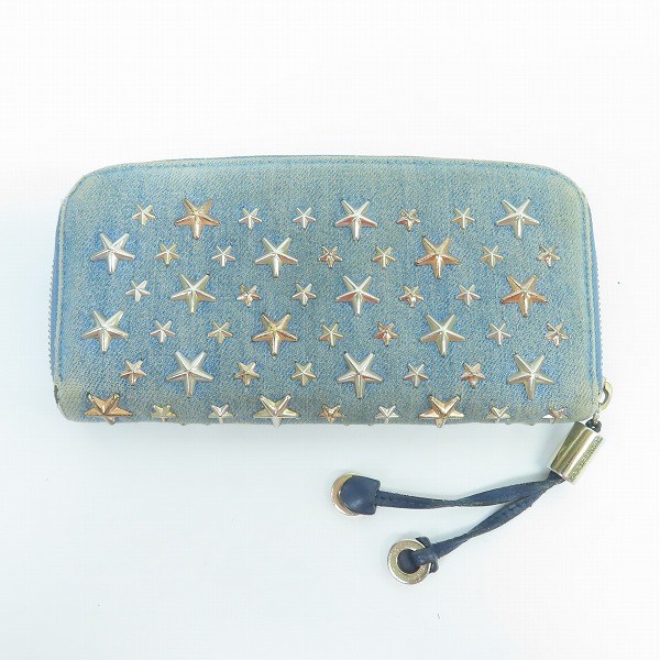 実際に弊社で買取させて頂いたJIMMY CHOO/ジミーチュウ フィリパ デニム スタースタッズ ラウンドファスナー ウォレット/長財布の画像 1枚目