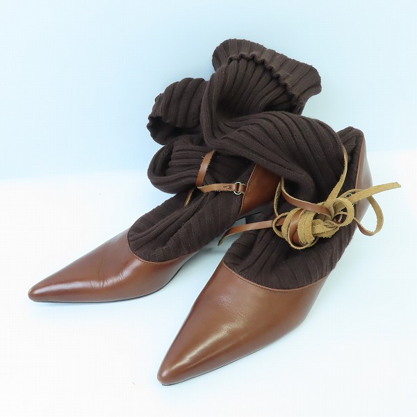 実際に弊社で買取させて頂いたBURBERRY BLUE LABEL/バーバリーブルーレーベル 編みあげ ソックス ブーツ/ヒール ブラウン 24