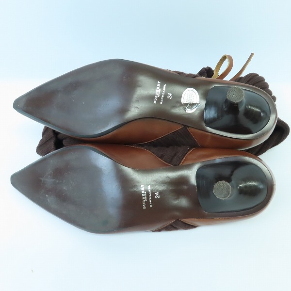 実際に弊社で買取させて頂いたBURBERRY BLUE LABEL/バーバリーブルーレーベル 編みあげ ソックス ブーツ/ヒール ブラウン 24の画像 3枚目