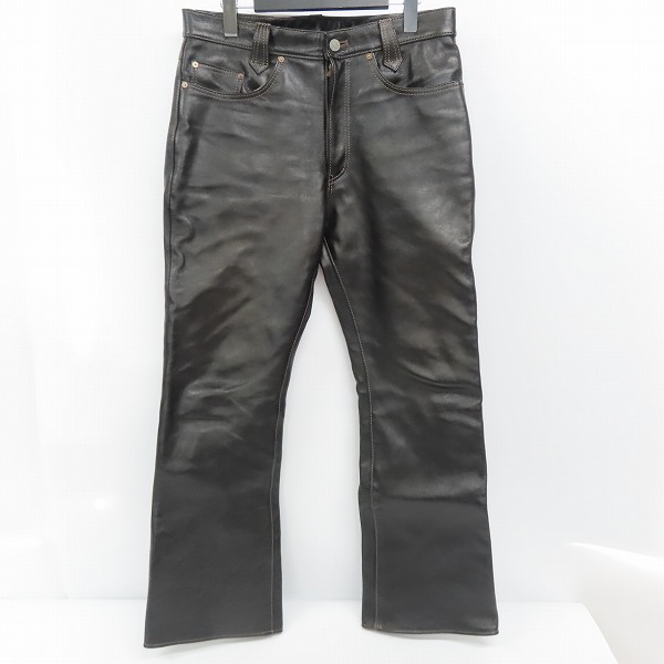 実際に弊社で買取させて頂いたTHE FLAT HEAD/フラットヘッド 馬革/ホースハイド レザーパンツ ブラック 3007H size：W33