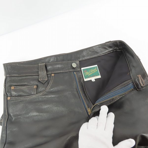 実際に弊社で買取させて頂いたTHE FLAT HEAD/フラットヘッド 馬革/ホースハイド レザーパンツ ブラック 3007H size：W33の画像 2枚目