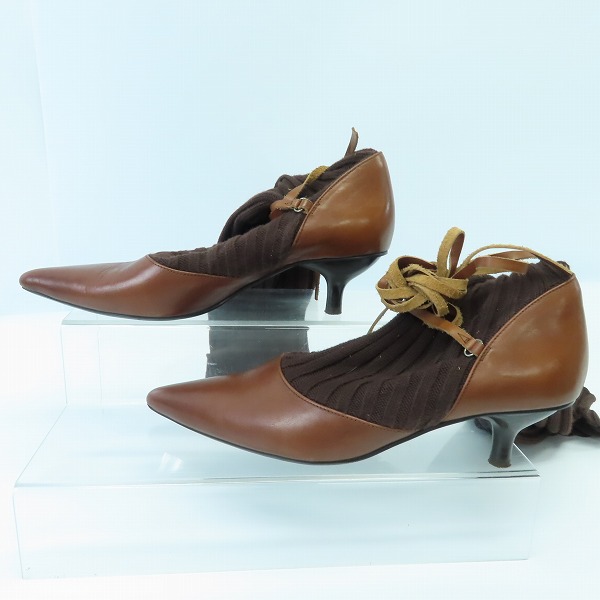 実際に弊社で買取させて頂いたBURBERRY BLUE LABEL/バーバリーブルーレーベル 編みあげ ソックス ブーツ/ヒール ブラウン 24の画像 2枚目