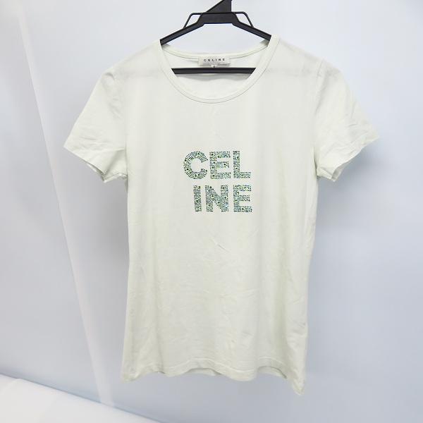 実際に弊社で買取させて頂いたCELINE/セリーヌ ラインストーンロゴ レディース Tシャツ/M