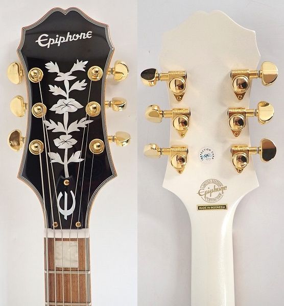 実際に弊社で買取させて頂いた★Epiphone/エピフォン Swingster Royale Pearl White タップスイッチ搭載 フルアコ エレキギター ソフトケース付の画像 2枚目