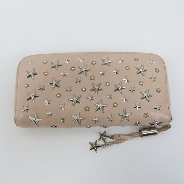 実際に弊社で買取させて頂いたJIMMY CHOO/ジミーチュウ スタースタッズ/ストーン ラウンドファスナー ウォレット/長財布の画像 1枚目