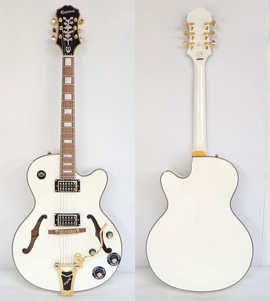 実際に弊社で買取させて頂いた★Epiphone/エピフォン Swingster Royale Pearl White タップスイッチ搭載 フルアコ エレキギター ソフトケース付の画像 1枚目