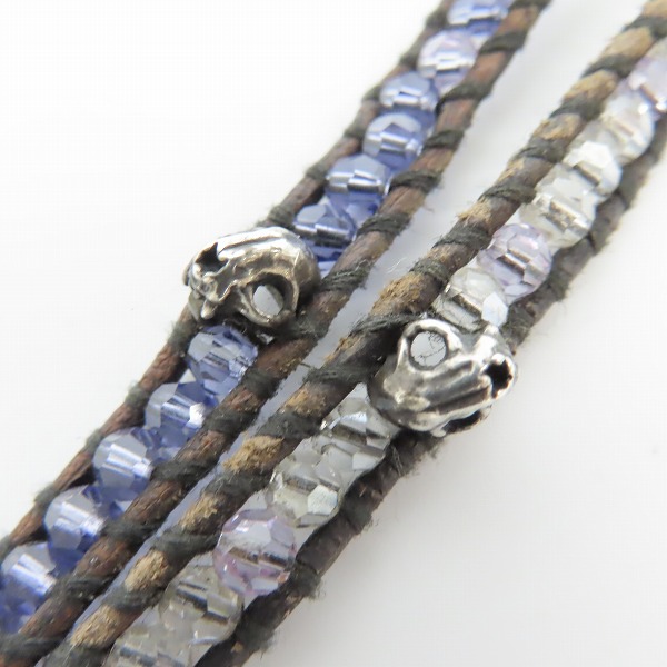 実際に弊社で買取させて頂いたCHAN LUU×Bloody Mary/チャンルー×ブラッディマリー 5ラップ レザー ブレスレット 化け猫スカル パープルMIXの画像 4枚目