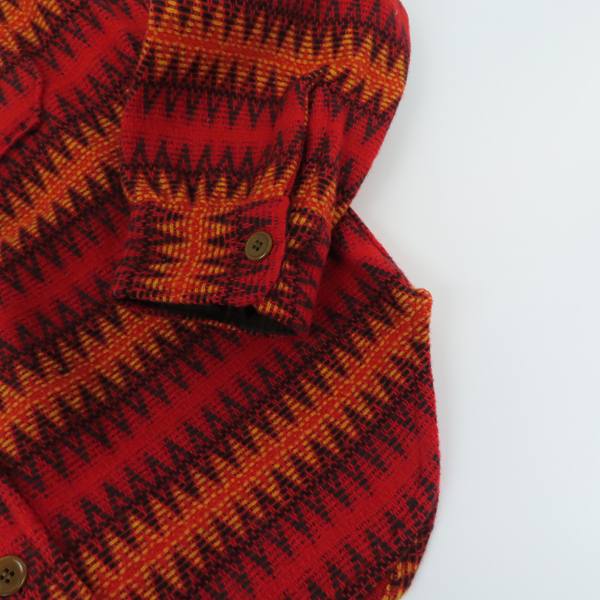 実際に弊社で買取させて頂いたTENDERLOIN/テンダーロイン ウール混 ネイティブ柄 シャツ レッド×オレンジ Sの画像 6枚目