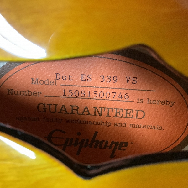 実際に弊社で買取させて頂いた★Epiphone/エピフォン Dot  ES-339 Vintage Sunburst セミアコ エレキギターの画像 5枚目