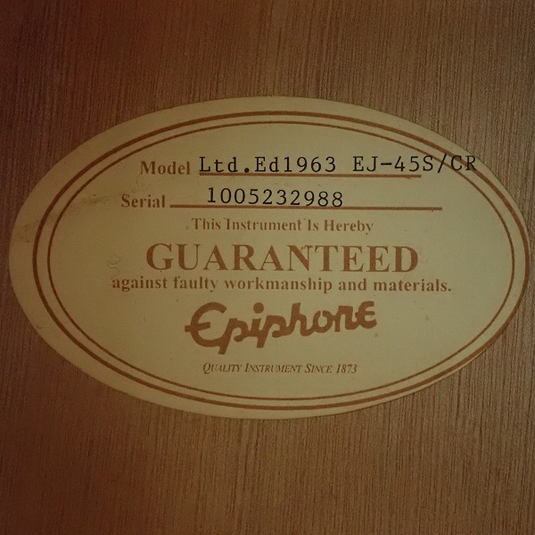 実際に弊社で買取させて頂いた★Epiphone/エピフォン Limited Edition 1963 EJ-45S/CR アコースティックギター/アコギ 2010年製の画像 4枚目