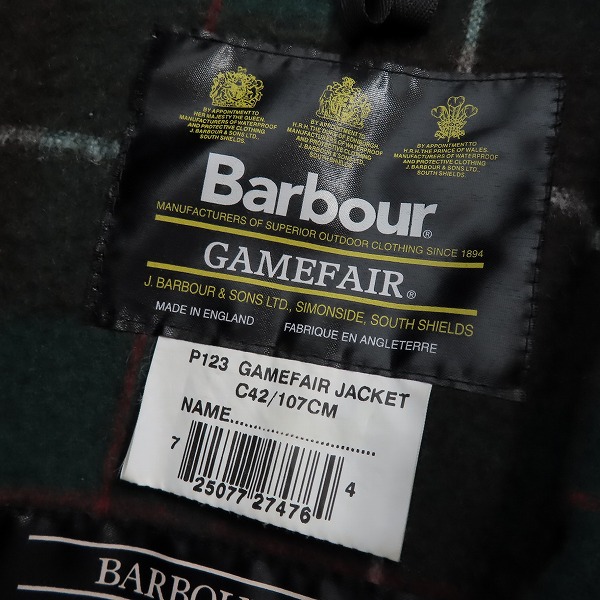 実際に弊社で買取させて頂いたBarbour/バブアー GAMEFAIR JACKET/ジャケット/ブルゾン C42 107cmの画像 2枚目