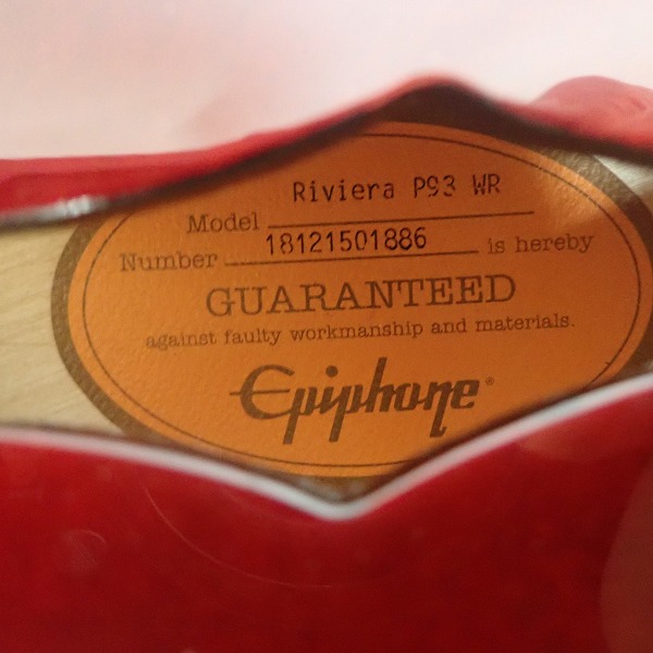 実際に弊社で買取させて頂いた★Epiphone/エピフォン Custom Shop Limited Edition Riviera P-93 WR/Wine Red リビエラ セミアコ ソフトケース付の画像 4枚目