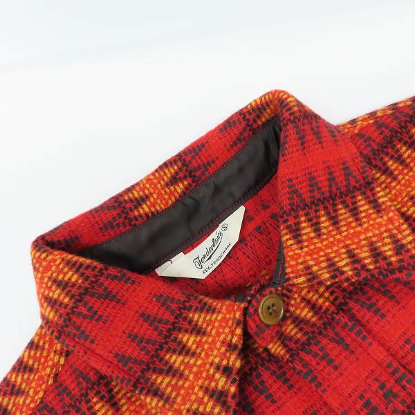 実際に弊社で買取させて頂いたTENDERLOIN/テンダーロイン ウール混 ネイティブ柄 シャツ レッド×オレンジ Sの画像 5枚目