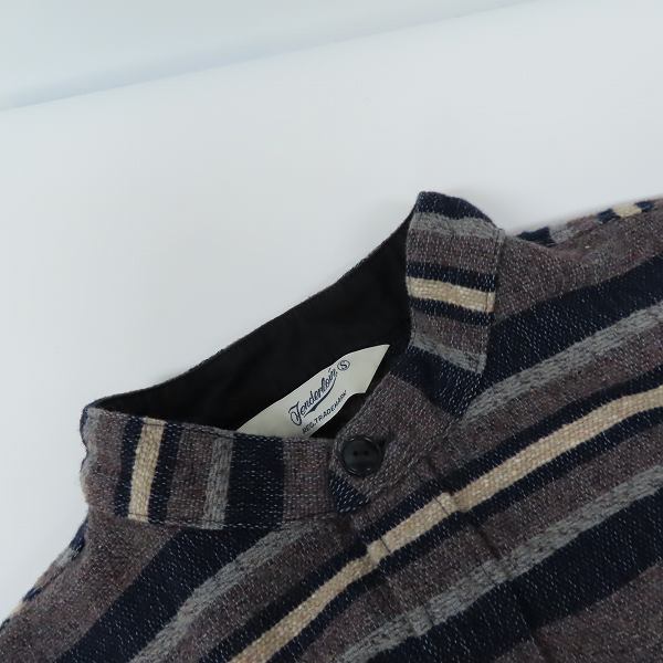 実際に弊社で買取させて頂いたTENDERLOIN/テンダーロイン ウール混 ノーカラー ボーダー柄 長袖 シャツ グレー×ネイビー Sの画像 6枚目