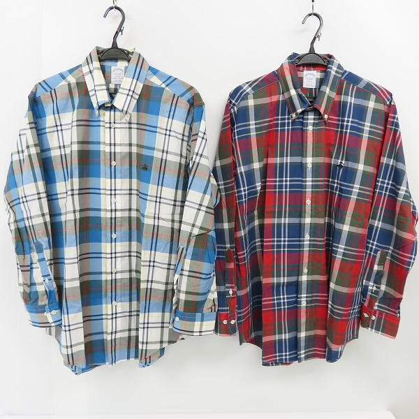 実際に弊社で買取させて頂いたBROOKS BROTHERS/ブルックスブラザーズ チェック柄 胸刺繍 長袖シャツ/L 2点セット