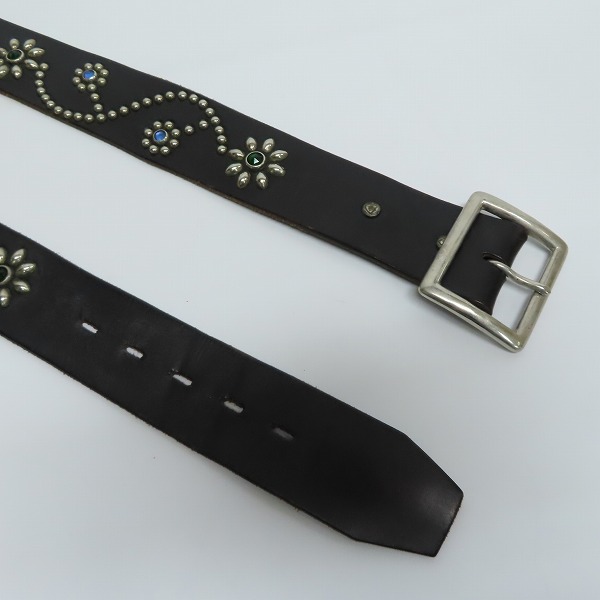 実際に弊社で買取させて頂いたHTC/Hollywood Trading Company/エイチティーシー フラワースタッズ/ストーン レザーベルト/34の画像 3枚目