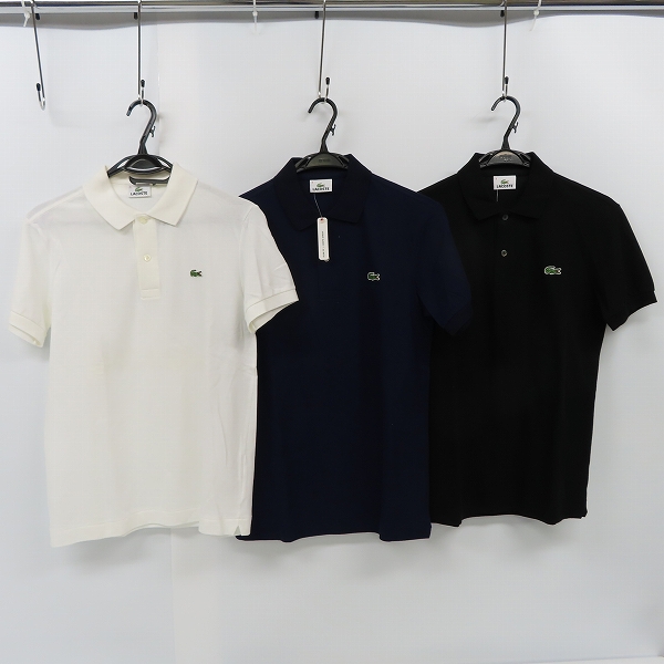 実際に弊社で買取させて頂いた【未使用含む】LACOSTE/ラコステ S/S 半袖 ポロシャツ ネイビー/ブラック/ホワイト Size：3 3点セット