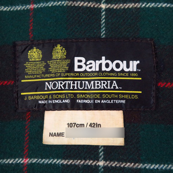 実際に弊社で買取させて頂いたBarbour/バブアー NORTHUMBRIA/ノーザンブリア ジャケット/107cm/42inの画像 2枚目