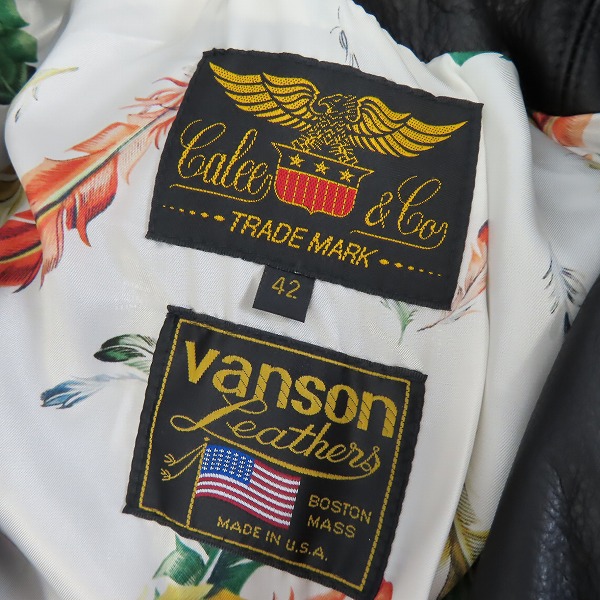 実際に弊社で買取させて頂いたCALEE×VANSON/キャリー×バンソン 20AW Cow Leather/カウレザー ダブル ライダース ジャケット CL-20AW001V/42の画像 2枚目
