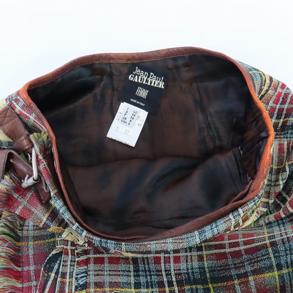 実際に弊社で買取させて頂いたJean Paul GAULTIER FEMME/ジャンポールゴルチェ チェック転写 ラップスカート/40の画像 2枚目
