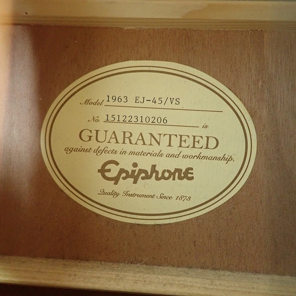 実際に弊社で買取させて頂いた★Epiphone/エピフォン 1963 EJ-45/VS アコースティックギター/アコギ 2015年製  ソフトケース付の画像 5枚目