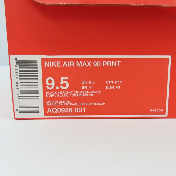 実際に弊社で買取させて頂いたNIKE×atmos/ナイキ×アトモス AIR MAX 90 PRNT エアマックス WE LOVE NIKE AQ0926-001/27.5の画像 8枚目