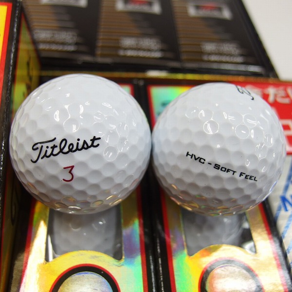 実際に弊社で買取させて頂いた【未使用/オウンネーム入】Titleist HVC SOFT FEEL/SRIXON ZSTAR等 ゴルフボール 1ダース+2スリーブの画像 1枚目