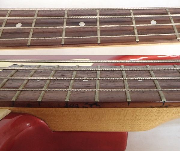 実際に弊社で買取させて頂いた★BUSKER'S/バスカーズ ジャズベース タイプ メタリックレッド エレキベース ソフトケース付 の画像 3枚目