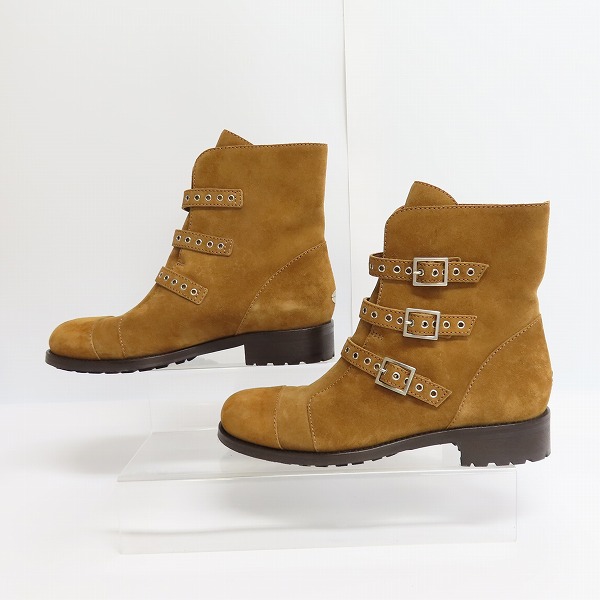 実際に弊社で買取させて頂いたJIMMY CHOO ジミーチュウ DOVER FLAT シナモン ベルクロ ショートブーツ 39の画像 3枚目