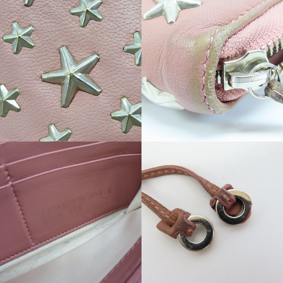 実際に弊社で買取させて頂いたJIMMY CHOO/ジミーチュウ スタースタッズ レザー ラウンドファスナー長財布の画像 6枚目