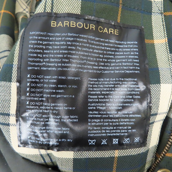 実際に弊社で買取させて頂いたBarbour/バブアー SL BEDALE スリムフィット ビデイル オイルドコットンジャケット 1902129/34の画像 3枚目