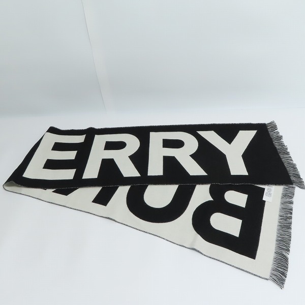 実際に弊社で買取させて頂いた【JPタグ】BURBERRY/バーバリー 21AW ロゴジャカード ウールマフラー/スカーフの画像 5枚目