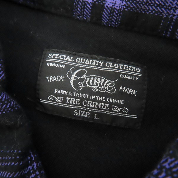 実際に弊社で買取させて頂いたCRIMIE/クライミー 刺繡  チェック フランネルシャツ 紫×黒/Lの画像 2枚目