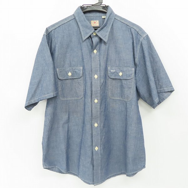 実際に弊社で買取させて頂いたSUGAR CANE/シュガーケーン  ブルーシャンブレー ワークシャツ 半袖シャツ SC37941/XL