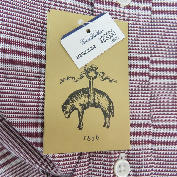 実際に弊社で買取させて頂いた【未使用】BLACK FLEECE by Brooks Brothers/ブラックフリース チェック B.D.シャツ ボルドー/ホワイト/BB3の画像 5枚目