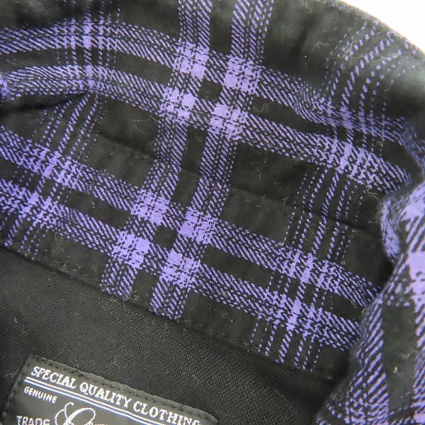 実際に弊社で買取させて頂いたCRIMIE/クライミー 刺繡  チェック フランネルシャツ 紫×黒/Lの画像 5枚目